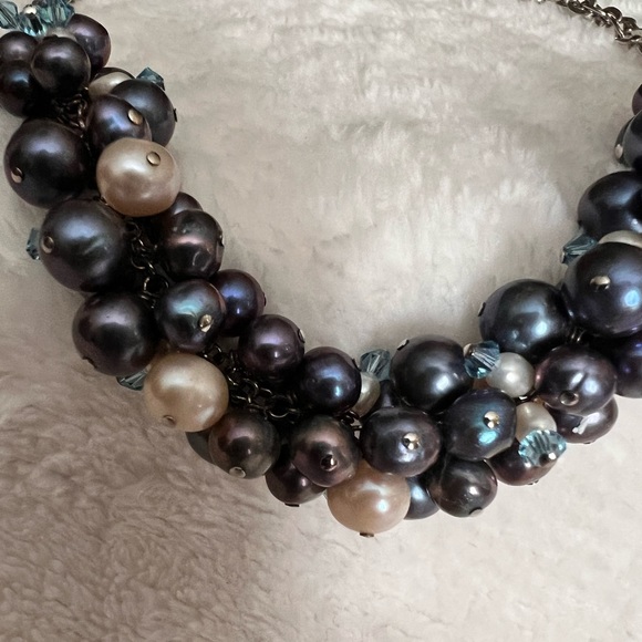 NWOT Genuine Tahitian Peacock Pearls n Crystal Statement Bib Necklace - Picture 10 of 14